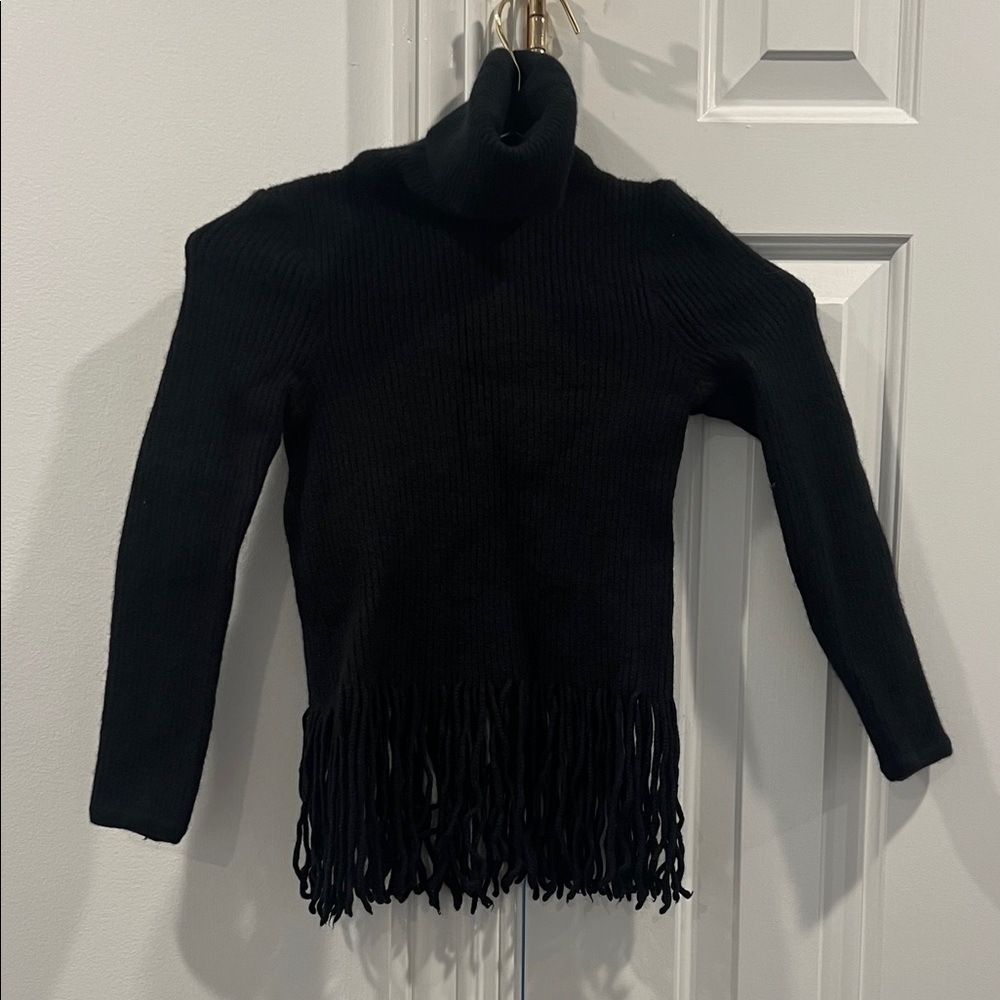 Zimmermann Black Turtleneck Sweater with Fringe